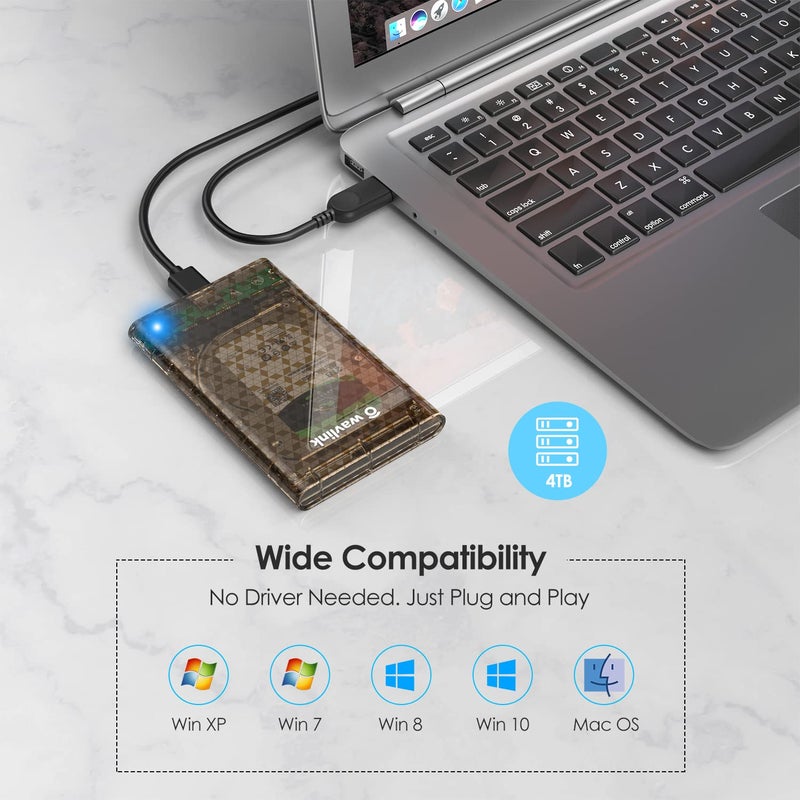 WAVLINK USB 3.0 to SATA 2.5" Tool-Free External Hard Drive Enclosure, Optimized for 7mm and 9.5mm 2.5 Inch SATA HDD/SSD, Max 4TB with UASP Protocol - Image 3