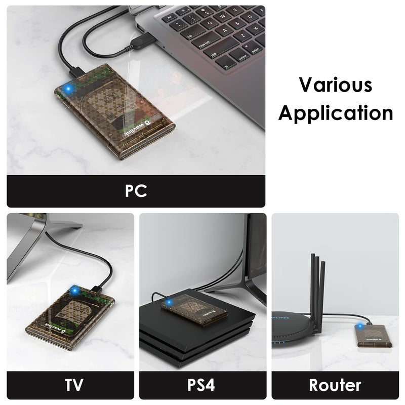 WAVLINK USB 3.0 to SATA 2.5" Tool-Free External Hard Drive Enclosure, Optimized for 7mm and 9.5mm 2.5 Inch SATA HDD/SSD, Max 4TB with UASP Protocol - Image 4