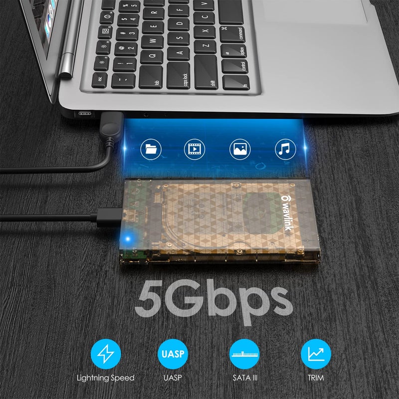 WAVLINK USB 3.0 to SATA 2.5" Tool-Free External Hard Drive Enclosure, Optimized for 7mm and 9.5mm 2.5 Inch SATA HDD/SSD, Max 4TB with UASP Protocol - Image 2