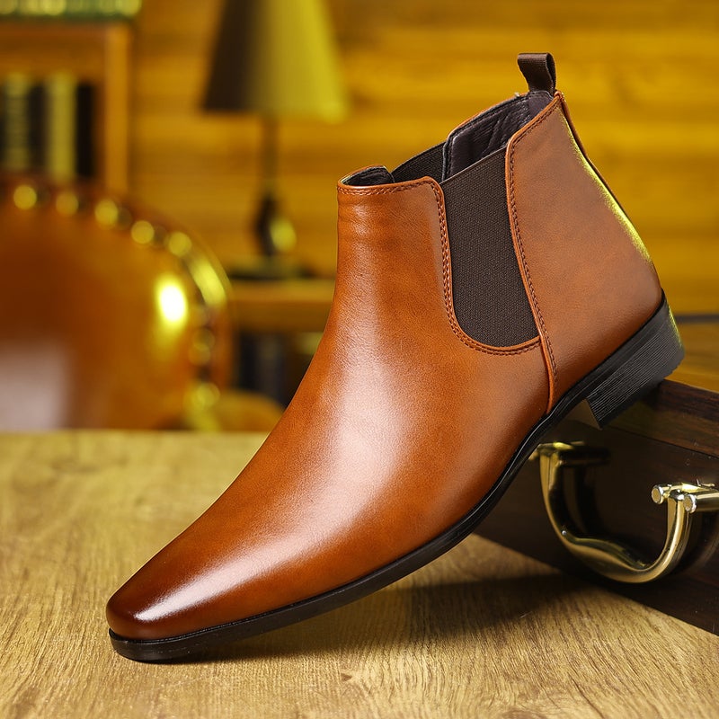 Large Size 2024 Spring & Fall Small Square Toe Formal Chelsea Boots High-Top Leather Boots - Image 5