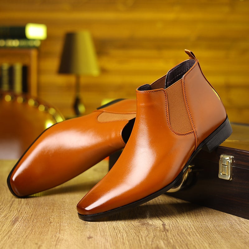 Large Size 2024 Spring & Fall Small Square Toe Formal Chelsea Boots High-Top Leather Boots - Image 3
