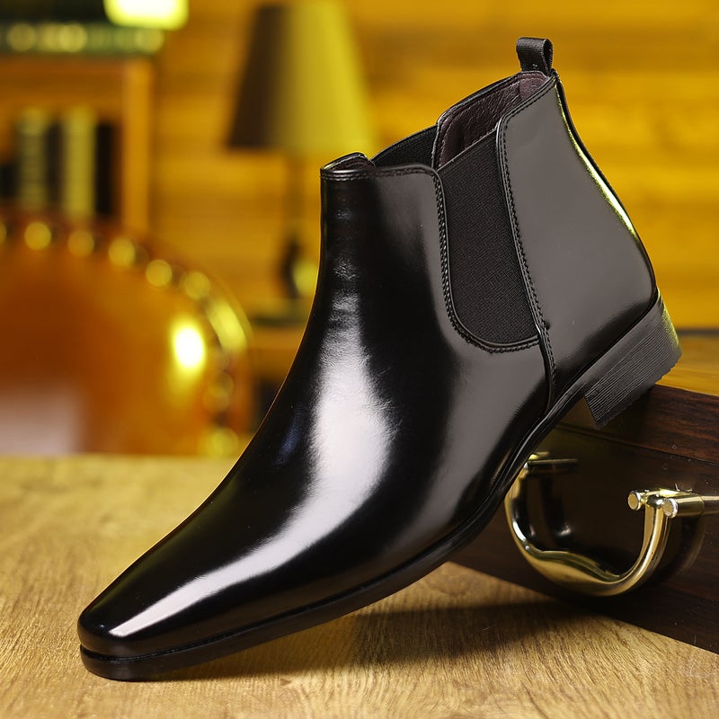 Large Size 2024 Spring & Fall Small Square Toe Formal Chelsea Boots High-Top Leather Boots - Image 4