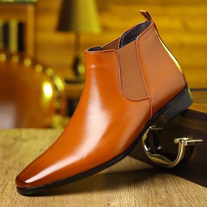 Large Size 2024 Spring & Fall Small Square Toe Formal Chelsea Boots High-Top Leather Boots - Image 1