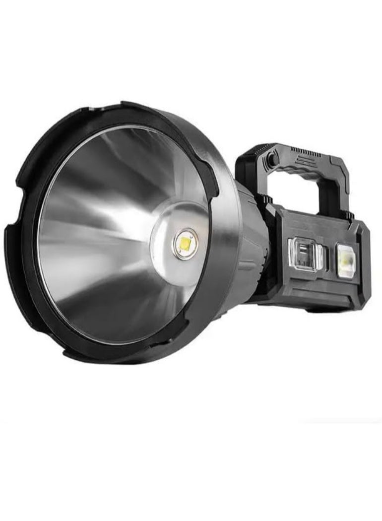 Multifunctional rechargeable handheld spotlight with solar or electric power and USB output, blue, red and yellow filter.  - Image 2