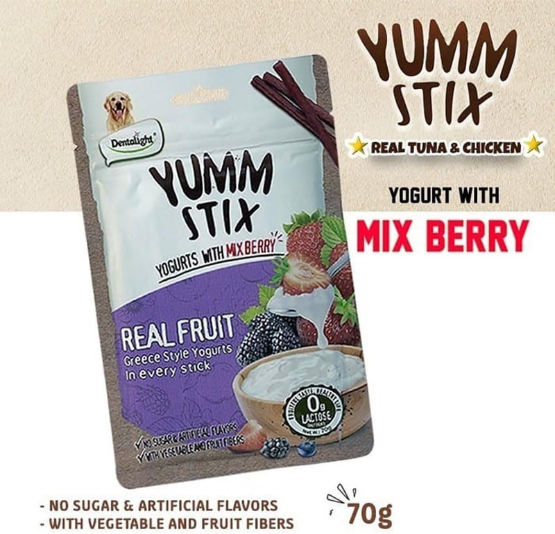 Dentalight Yumm Stix For Dogs-Wet & Soft - Yogurts With Mix Berry 70g - Image 2