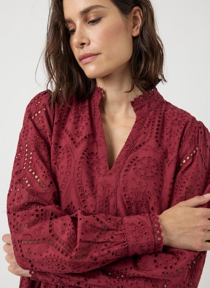 ياس فستان طبقات بياقة مفتوحة وتطريز - Image 3