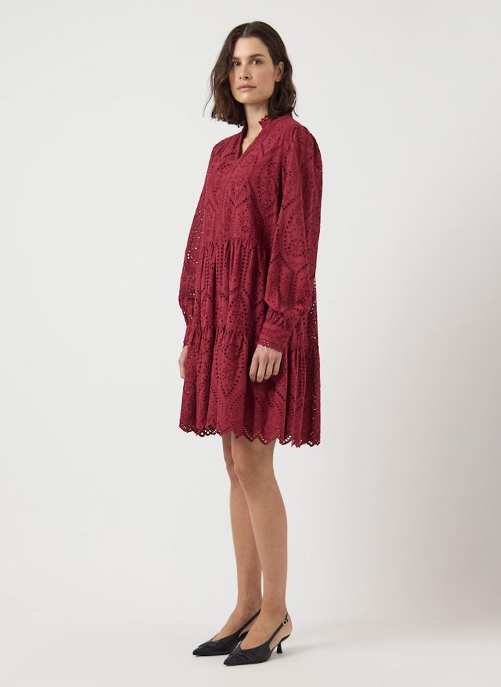 ياس فستان طبقات بياقة مفتوحة وتطريز - Image 4