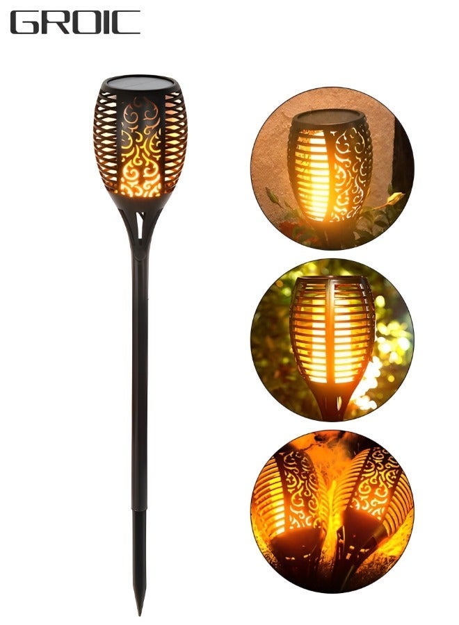 GROIC Solar Lights Upgraded, Camping Light 58.5CM Waterproof Flickering Flames 33 LED Torches Outdoor Landscape Decoration Lighting Auto On/Off Pathway for Garden Patio Yard, Black - Image 1