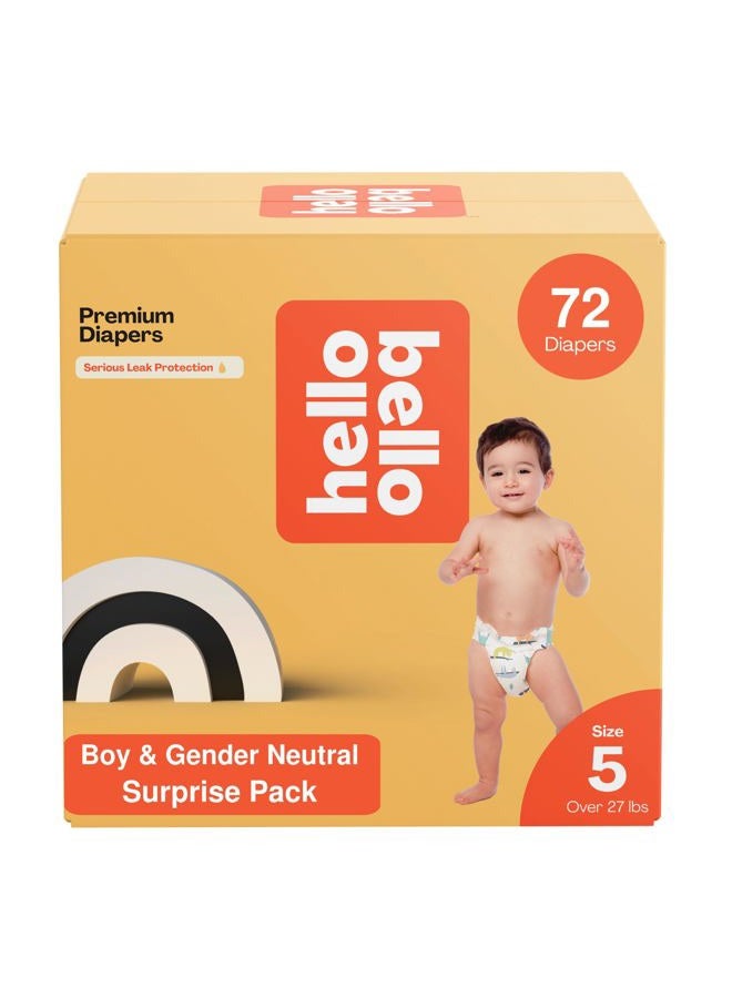 Hello Bello Premium Diapers, Size 5 (27 lbs) Surprise Pack for Boys, 72 Count, Hypoallergenic with Soft, Cloth-Like Feel, Boy and Gender Neutral Patterns - Image 1
