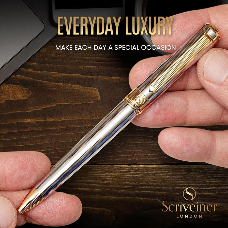 Scriveiner Silver Chrome Ballpoint Pen – Stunning Award-Winning Luxury Pen, Schmidt Black Refill, Best Ball Pen Gift Set for Men & Women, Professional Executive Office, Nice Fancy Designer Pens - Image 5