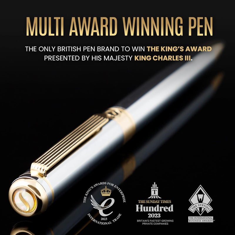 Scriveiner Silver Chrome Ballpoint Pen – Stunning Award-Winning Luxury Pen, Schmidt Black Refill, Best Ball Pen Gift Set for Men & Women, Professional Executive Office, Nice Fancy Designer Pens - Image 2