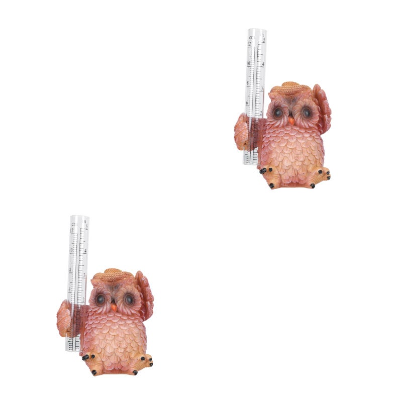 2pcs Garden Owl Shape Ornament Resin Owl Yard Scene Adornment with Rain Gauge - Image 1