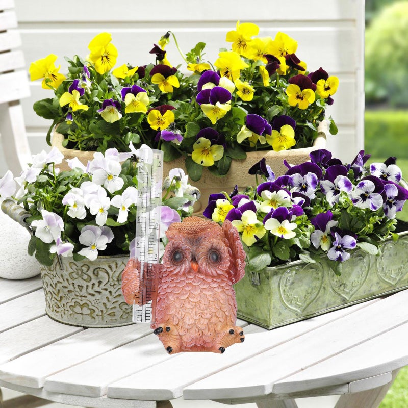 2pcs Garden Owl Shape Ornament Resin Owl Yard Scene Adornment with Rain Gauge - Image 5