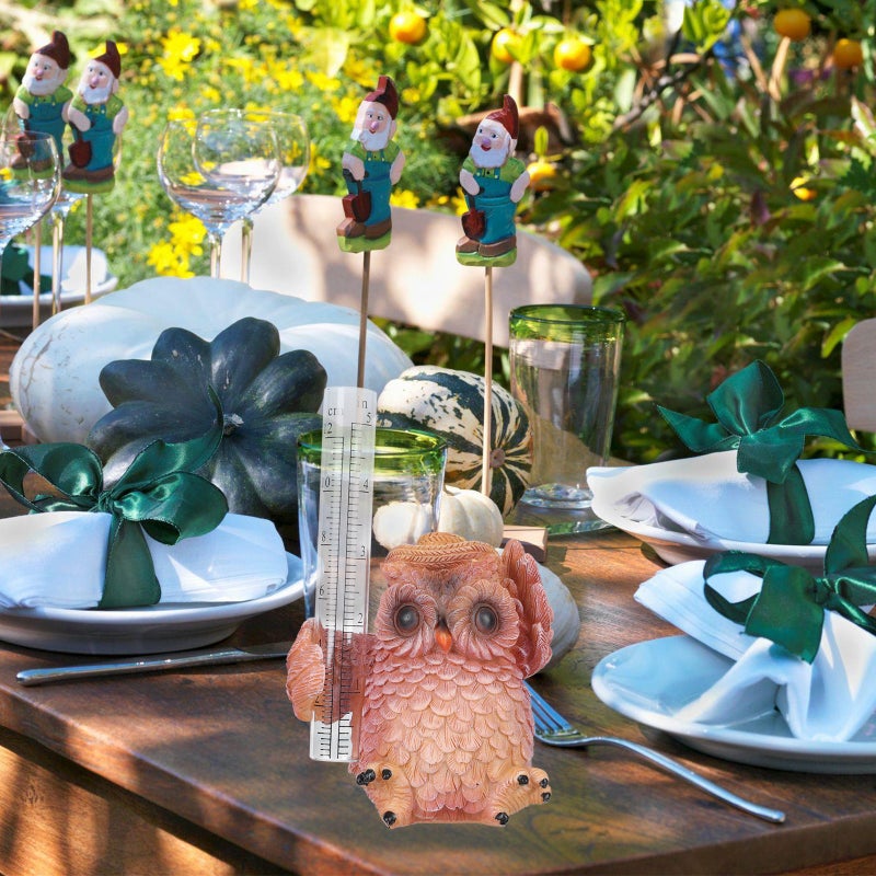 2pcs Garden Owl Shape Ornament Resin Owl Yard Scene Adornment with Rain Gauge - Image 4