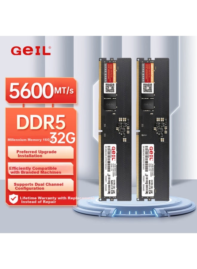 Geil Jinbang 32gb Ddr5-5600 Desktop Ram Millennium Series Low Voltage Computer Memory Expansion Module - Image 1