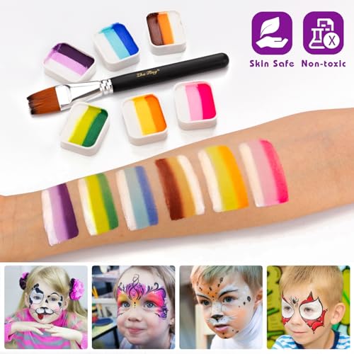 UDUOLER Face Paint Kit-12 Split Cake Palettes Face Painting Kit Professional with Stencils For Kids Adults, Rainbow Non Toxic Water Activated Facepaint Makeup Kit with Brush Set for Party,Halloween,Christmas - Image 3
