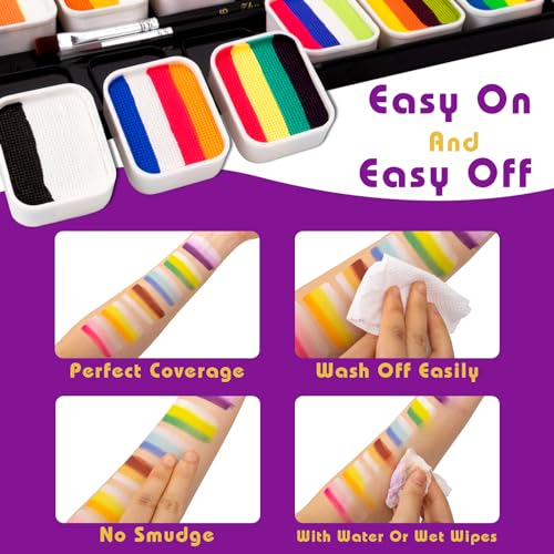 UDUOLER Face Paint Kit-12 Split Cake Palettes Face Painting Kit Professional with Stencils For Kids Adults, Rainbow Non Toxic Water Activated Facepaint Makeup Kit with Brush Set for Party,Halloween,Christmas - Image 5