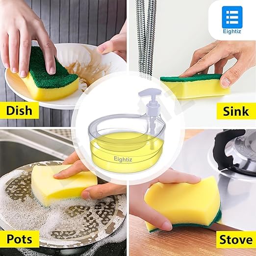 CHALISA Double Layer 2-in-1 Liquid Soap Dispenser with Pump and Sponge - Kitchen Soap Dispenser,Dishwashing Sponge|, Dishwasher Liquid Holder, for Sink Kitchen Hotel Restaurant - Image 3