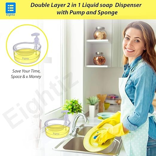 CHALISA Double Layer 2-in-1 Liquid Soap Dispenser with Pump and Sponge - Kitchen Soap Dispenser,Dishwashing Sponge|, Dishwasher Liquid Holder, for Sink Kitchen Hotel Restaurant - Image 5