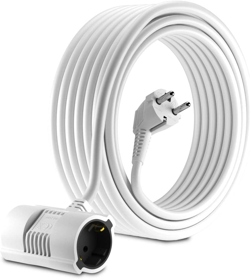 MutecPower 15 m Schuko extension cord with 2-way sockets IP20-90° curved EU Schuko cable with grounded plug and 2x grounded couplings - up to 250V 50Hz 16A - 15 m white - Image 1