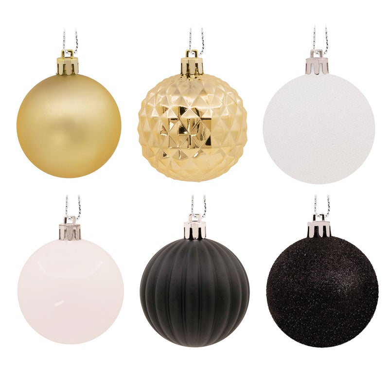 هولمارك Hallmark Black Gold White Shatterproof Christmas الحلي المحددة 30 قطعة - Image 1