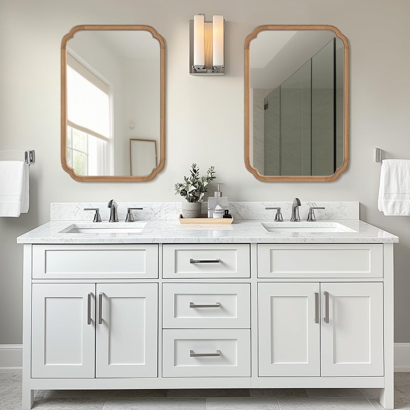 WallBeyond 24" x 36" Rounded Corner Arch Wall Mirror with Wood Frame for Entryway, Living Room or Bedroom Home Decor - Light Woodgrain [24" x 36" Honey-Colored] - Image 2