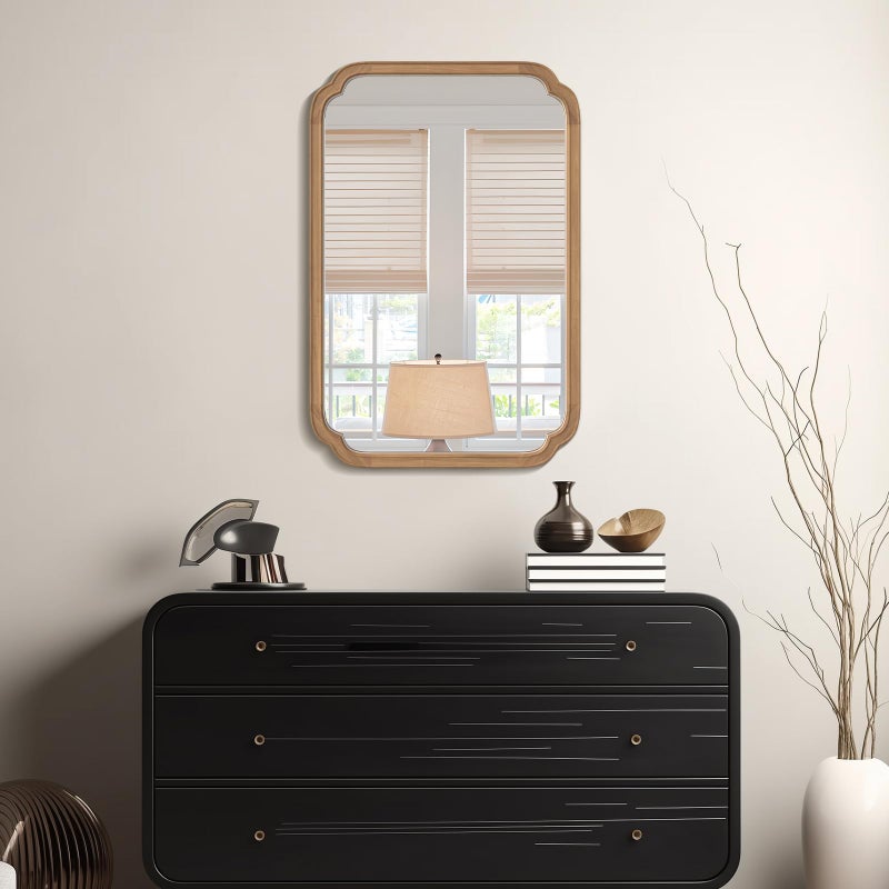 WallBeyond 24" x 36" Rounded Corner Arch Wall Mirror with Wood Frame for Entryway, Living Room or Bedroom Home Decor - Light Woodgrain [24" x 36" Honey-Colored] - Image 3