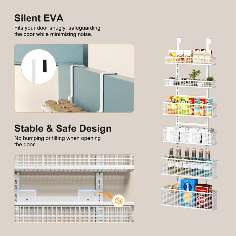 Bunoxea 6-Tier Over The Door Pantry Organizer,Hanging Spice Rack,Over Door Adjustable Basket with Handle,Pantry Organization And Storage, Laundry Room,Bathroom,Large Capacity,D5.3xW15.7xH60.9in - Image 4