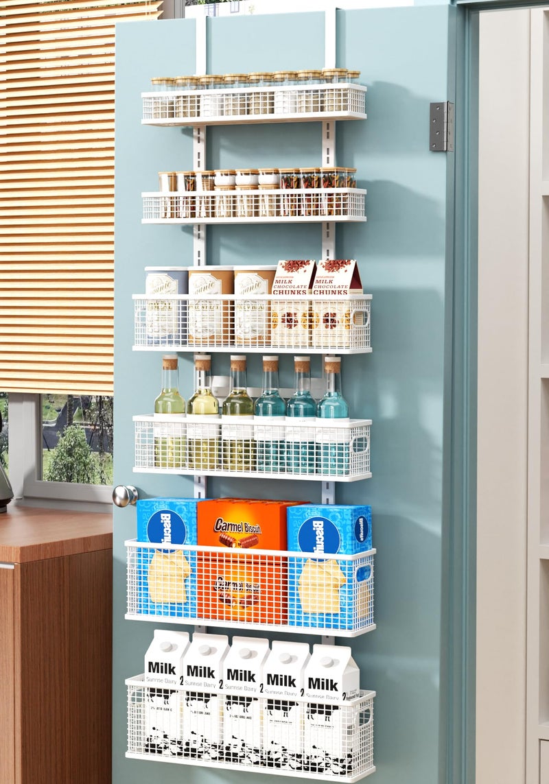 Bunoxea 6-Tier Over The Door Pantry Organizer,Hanging Spice Rack,Over Door Adjustable Basket with Handle,Pantry Organization And Storage, Laundry Room,Bathroom,Large Capacity,D5.3xW15.7xH60.9in - Image 1