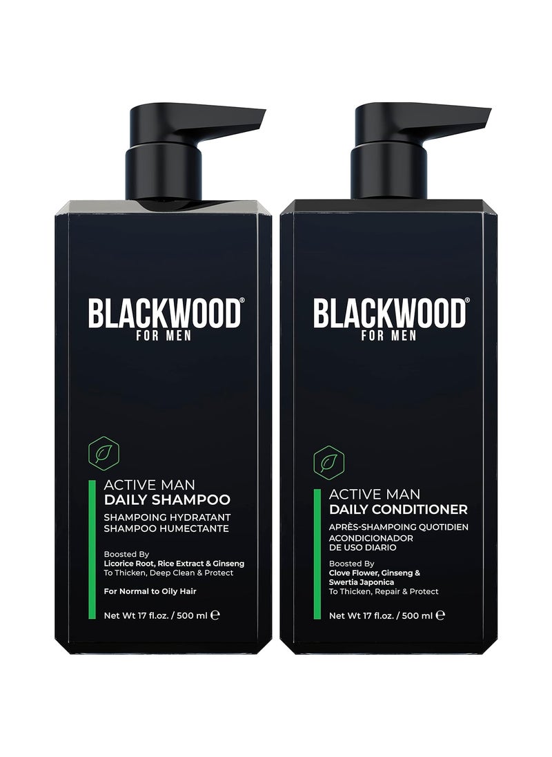 Blackwood For Men Blackwood For Men Active Man Conditioner for Hair Loss  Dandruff 17 Oz  Active Man Shampoo 17 Oz Bundle  Sulfate Free Paraben Free  Cruelty Free 