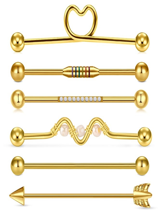 QWALIT Industrial Piercing Jewelry Industrial Bar Jewelry Gold Industrial Earrings Surgical Steel Industrial Bar Piercing with Chain 14G - Image 1