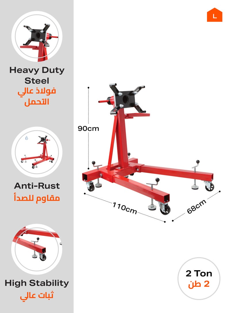 BMB tools Engine Stand - 2000 lb - Heavy-Duty Motor Mount with Rotating Head and Swivel Casters – Ideal for Engine Repair, Maintenance, and Workshop Use - Image 2