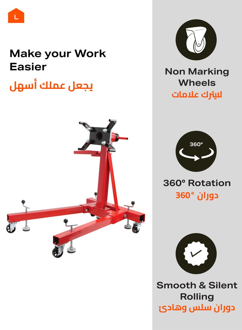 BMB tools Engine Stand - 2000 lb - Heavy-Duty Motor Mount with Rotating Head and Swivel Casters – Ideal for Engine Repair, Maintenance, and Workshop Use - Image 4