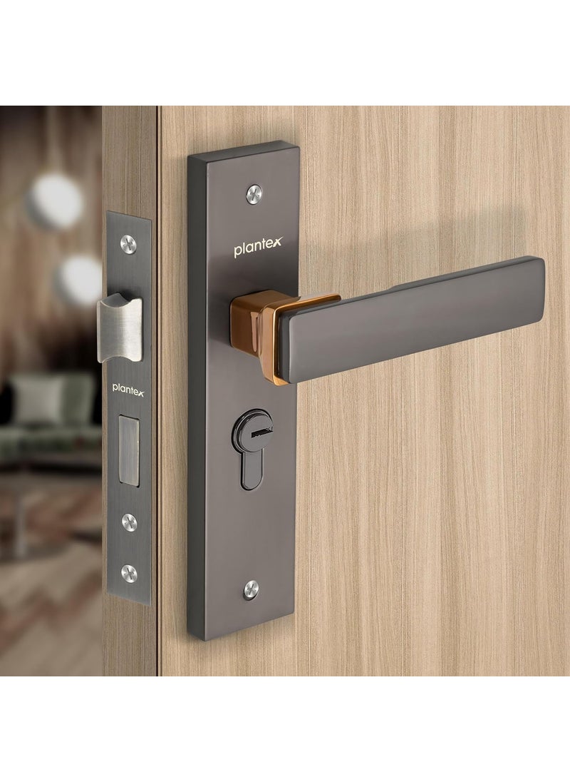plantex Plantex HeavyDuty Door Lock Set Main Door Lock Handle Set 6Lever Lock Mechanism with 3 Years of WarrantyMortise Lock with 3 Keys Brass Lock Body Cylinder8116 Satin Black PVD Choco  - Image 1