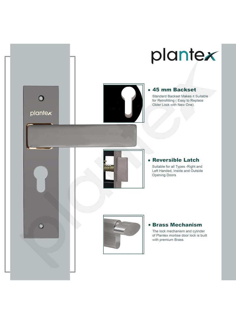 plantex Plantex HeavyDuty Door Lock Set Main Door Lock Handle Set 6Lever Lock Mechanism with 3 Years of WarrantyMortise Lock with 3 Keys Brass Lock Body Cylinder8116 Satin Black PVD Choco  - Image 4