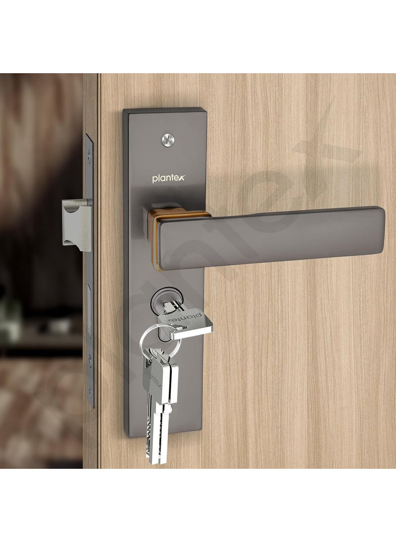 plantex Plantex HeavyDuty Door Lock Set Main Door Lock Handle Set 6Lever Lock Mechanism with 3 Years of WarrantyMortise Lock with 3 Keys Brass Lock Body Cylinder8116 Satin Black PVD Choco  - Image 5