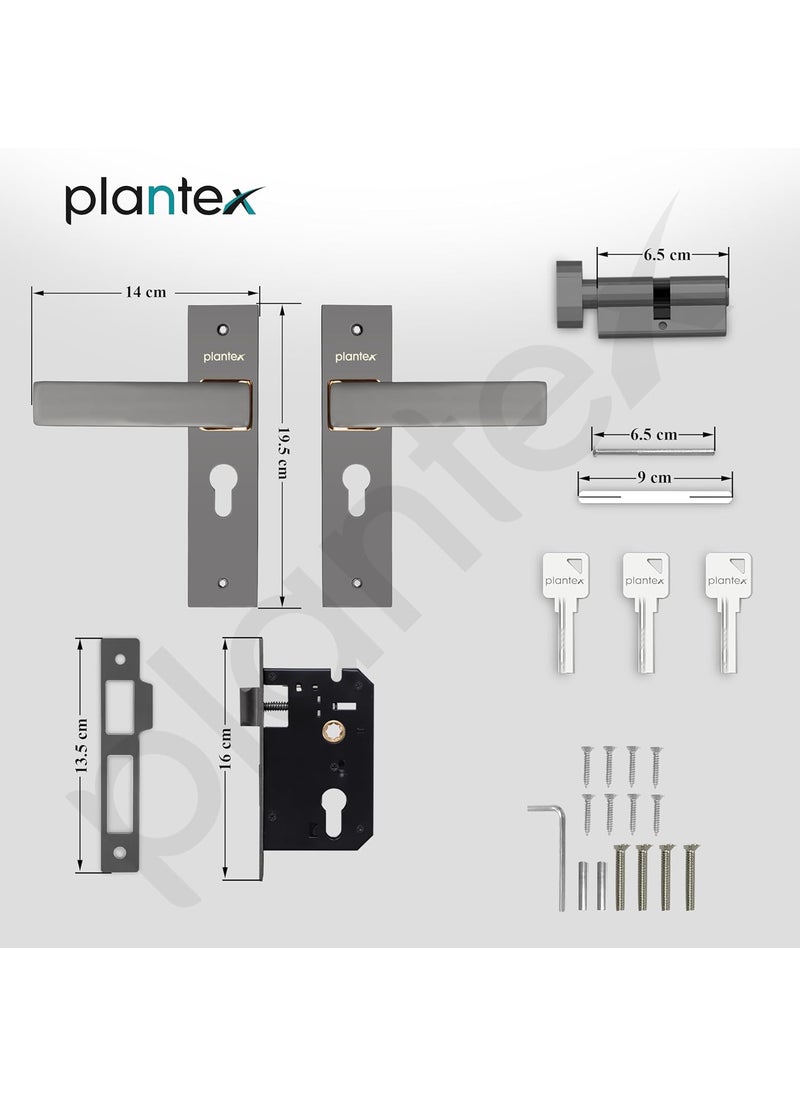 plantex Plantex HeavyDuty Door Lock Set Main Door Lock Handle Set 6Lever Lock Mechanism with 3 Years of WarrantyMortise Lock with 3 Keys Brass Lock Body Cylinder8116 Satin Black PVD Choco  - Image 3