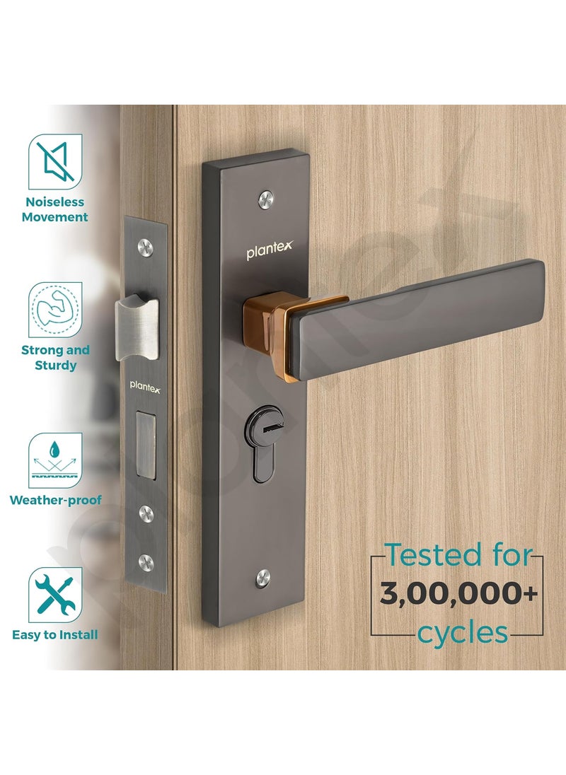 plantex Plantex HeavyDuty Door Lock Set Main Door Lock Handle Set 6Lever Lock Mechanism with 3 Years of WarrantyMortise Lock with 3 Keys Brass Lock Body Cylinder8116 Satin Black PVD Choco  - Image 2