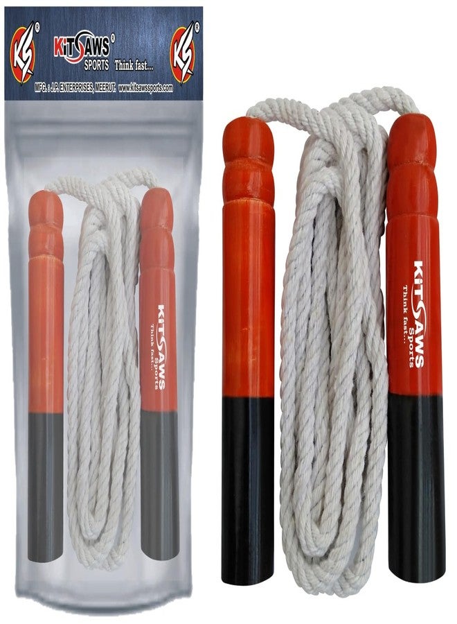 KITSAWS Sports Cotton Skipping Jumping Rope With Wooden Handles | for Fitness, Gym training, Exercise, Warmup,Weightloss & workout-BIS Approved - Image 2