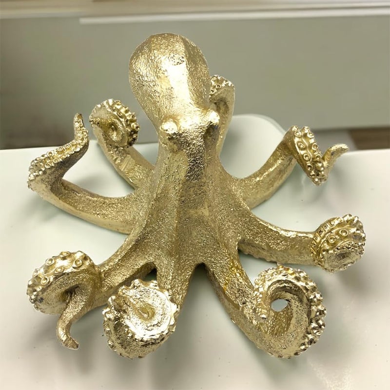 SHTWX Gold Octopus Vintage Statue Sculpture Frgurine Gift for Home Office Living Room Desktop Display Decor Decorative - Image 2