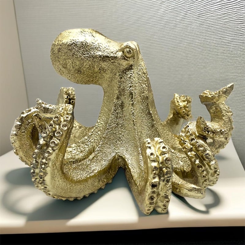 SHTWX Gold Octopus Vintage Statue Sculpture Frgurine Gift for Home Office Living Room Desktop Display Decor Decorative - Image 1
