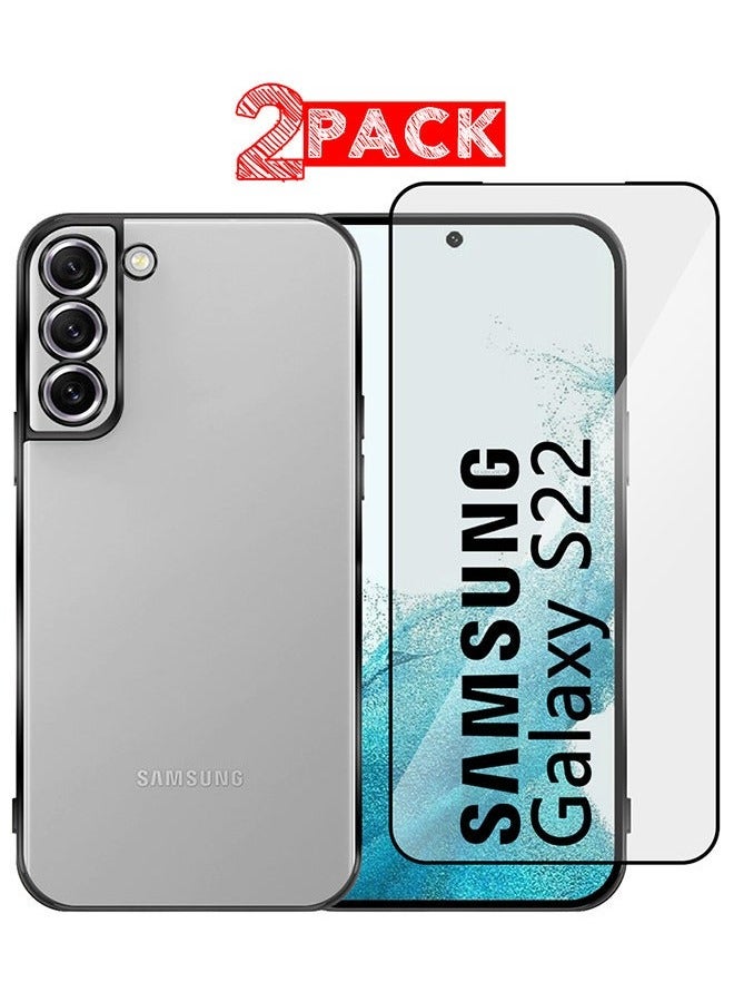 CATANES (For Samsung Galaxy S22) 2Packs, KST Classic Design Premium Transparent Case and Raised Protective Edges with Shockproof Screen Protector - Black