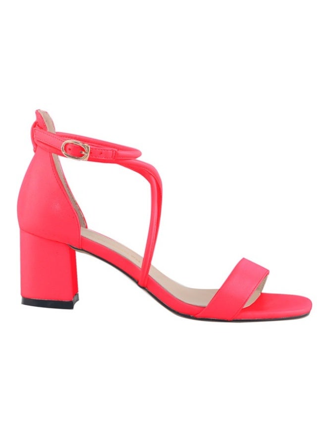 Loquat One-Strap Flannel Open-Toe Versatile Chunky-Heel Sandals 3-5cm Rose Red - Image 1