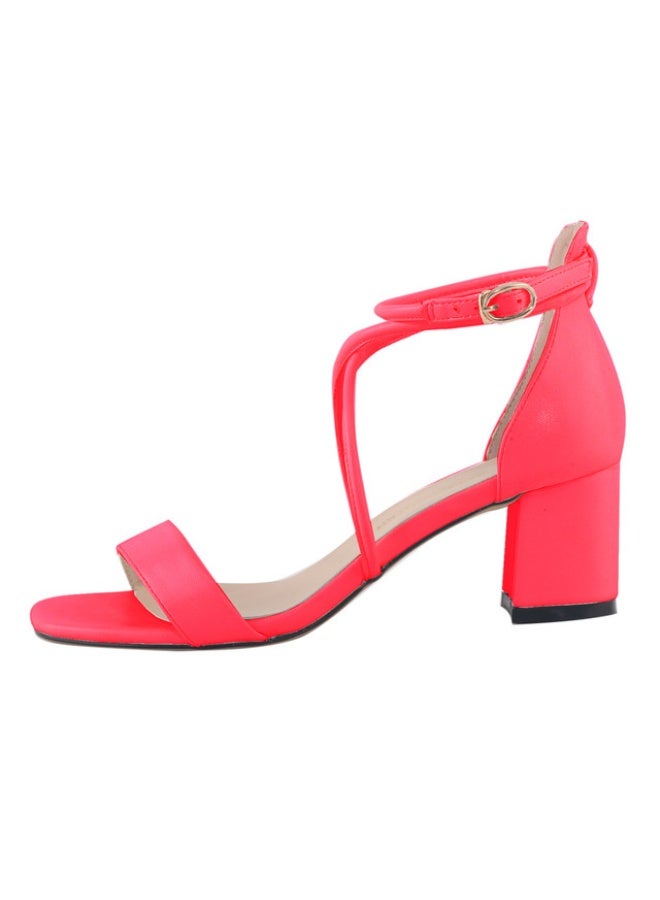 Loquat One-Strap Flannel Open-Toe Versatile Chunky-Heel Sandals 3-5cm Rose Red - Image 2