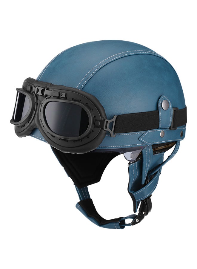 Retro Half Helmet for Motorcycle Scooter - Unisex, Peacock Blue with Black Frame and Tea Mirror