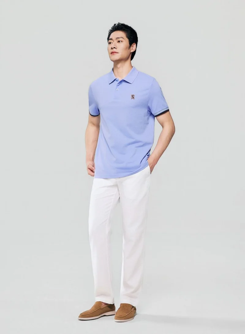Giordano Men’s Cotton Slim Performance Polo with Small Lion Embroidery