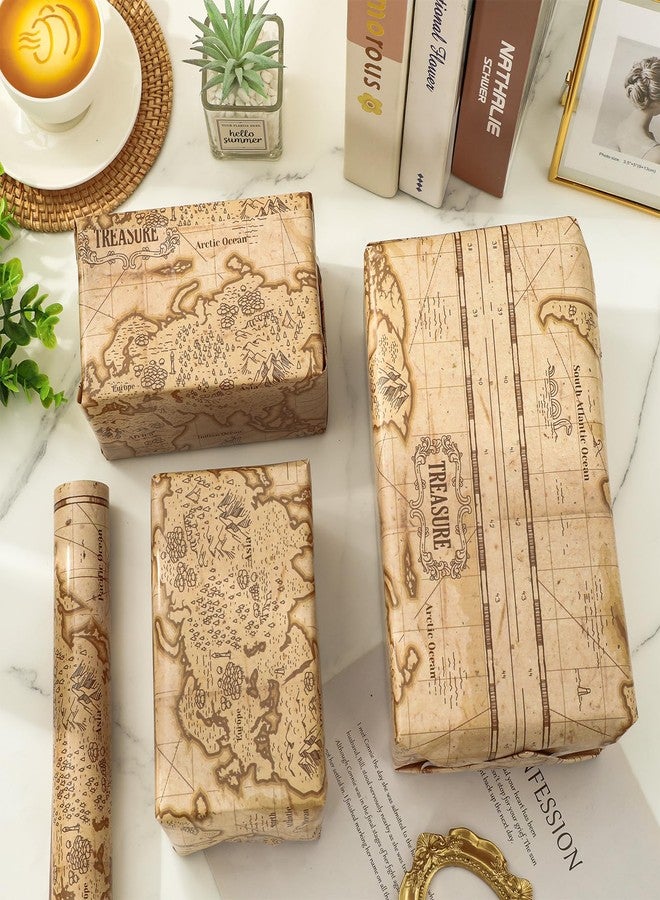 AnyDesign Vintage World Map Wrapping Paper - Mini Roll - 17 In x 32.8 Ft Brown Explore Treasure Map Gift Wrap Paper for DIY Crafts Birthday Holiday Party Supplies - Image 3