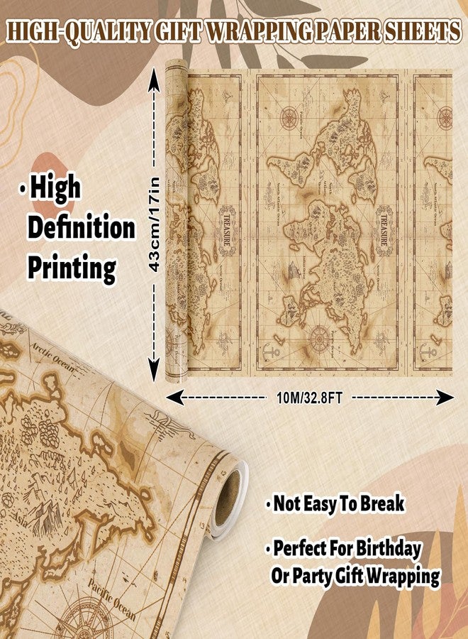 AnyDesign Vintage World Map Wrapping Paper - Mini Roll - 17 In x 32.8 Ft Brown Explore Treasure Map Gift Wrap Paper for DIY Crafts Birthday Holiday Party Supplies - Image 2