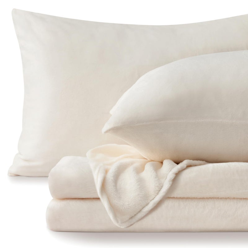 BEDELITE Flannel Sheets Twin Size White - Super Soft Fleece Sheets Set Fluffy Extra Plush, 3 Piece(Include Fitted Sheet, Flat Sheet, 1 Pillowcase) - Image 1