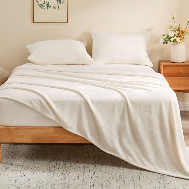 BEDELITE Flannel Sheets Twin Size White - Super Soft Fleece Sheets Set Fluffy Extra Plush, 3 Piece(Include Fitted Sheet, Flat Sheet, 1 Pillowcase) - Image 2